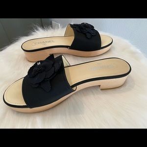 Chanel Camellia Grosgrain CC Slides